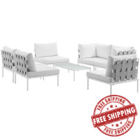 Modway EEI-2617-WHI-WHI-SET Harmony 7 Piece Outdoor Patio Aluminum Sectional Sofa Set