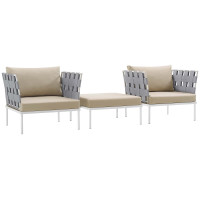 Modway EEI-2618-WHI-BEI-SET Harmony 3 Piece Outdoor Patio Aluminum Sectional Sofa Set