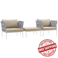 Modway EEI-2618-WHI-BEI-SET Harmony 3 Piece Outdoor Patio Aluminum Sectional Sofa Set