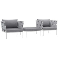 Modway EEI-2618-WHI-GRY-SET Harmony 3 Piece Outdoor Patio Aluminum Sectional Sofa Set