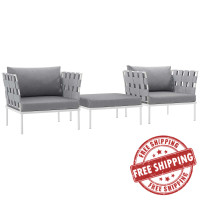Modway EEI-2618-WHI-GRY-SET Harmony 3 Piece Outdoor Patio Aluminum Sectional Sofa Set