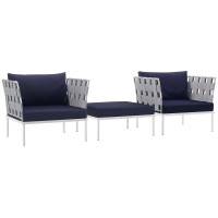 Modway EEI-2618-WHI-NAV-SET Harmony 3 Piece Outdoor Patio Aluminum Sectional Sofa Set