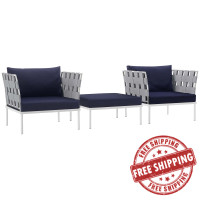 Modway EEI-2618-WHI-NAV-SET Harmony 3 Piece Outdoor Patio Aluminum Sectional Sofa Set