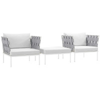 Modway EEI-2618-WHI-WHI-SET Harmony 3 Piece Outdoor Patio Aluminum Sectional Sofa Set