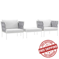 Modway EEI-2618-WHI-WHI-SET Harmony 3 Piece Outdoor Patio Aluminum Sectional Sofa Set