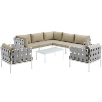 Modway EEI-2619-WHI-BEI-SET Harmony 8 Piece Outdoor Patio Aluminum Sectional Sofa Set