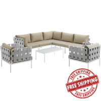 Modway EEI-2619-WHI-BEI-SET Harmony 8 Piece Outdoor Patio Aluminum Sectional Sofa Set