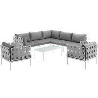 Modway EEI-2619-WHI-GRY-SET Harmony 8 Piece Outdoor Patio Aluminum Sectional Sofa Set