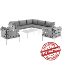 Modway EEI-2619-WHI-GRY-SET Harmony 8 Piece Outdoor Patio Aluminum Sectional Sofa Set