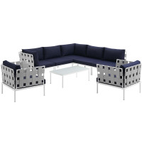 Modway EEI-2619-WHI-NAV-SET Harmony 8 Piece Outdoor Patio Aluminum Sectional Sofa Set