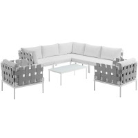 Modway EEI-2619-WHI-WHI-SET Harmony 8 Piece Outdoor Patio Aluminum Sectional Sofa Set