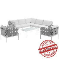 Modway EEI-2619-WHI-WHI-SET Harmony 8 Piece Outdoor Patio Aluminum Sectional Sofa Set