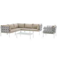 Modway EEI-2620-WHI-BEI-SET Harmony 7 Piece Outdoor Patio Aluminum Sectional Sofa Set