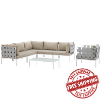 Modway EEI-2620-WHI-BEI-SET Harmony 7 Piece Outdoor Patio Aluminum Sectional Sofa Set