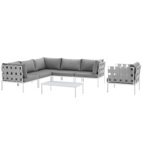 Modway EEI-2620-WHI-GRY-SET Harmony 7 Piece Outdoor Patio Aluminum Sectional Sofa Set