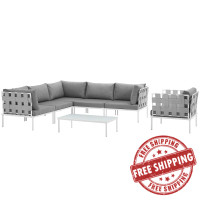 Modway EEI-2620-WHI-GRY-SET Harmony 7 Piece Outdoor Patio Aluminum Sectional Sofa Set