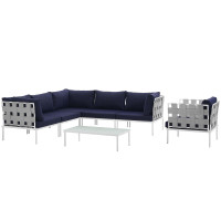 Modway EEI-2620-WHI-NAV-SET Harmony 7 Piece Outdoor Patio Aluminum Sectional Sofa Set
