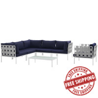 Modway EEI-2620-WHI-NAV-SET Harmony 7 Piece Outdoor Patio Aluminum Sectional Sofa Set