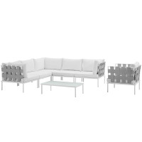 Modway EEI-2620-WHI-WHI-SET Harmony 7 Piece Outdoor Patio Aluminum Sectional Sofa Set