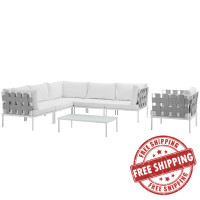 Modway EEI-2620-WHI-WHI-SET Harmony 7 Piece Outdoor Patio Aluminum Sectional Sofa Set