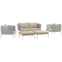 Modway EEI-2621-WHI-BEI-SET Harmony 5 Piece Outdoor Patio Aluminum Sectional Sofa Set