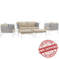 Modway EEI-2621-WHI-BEI-SET Harmony 5 Piece Outdoor Patio Aluminum Sectional Sofa Set