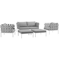Modway EEI-2621-WHI-GRY-SET Harmony 5 Piece Outdoor Patio Aluminum Sectional Sofa Set