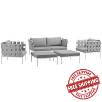 Modway EEI-2621-WHI-GRY-SET Harmony 5 Piece Outdoor Patio Aluminum Sectional Sofa Set