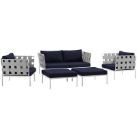 Modway EEI-2621-WHI-NAV-SET Harmony 5 Piece Outdoor Patio Aluminum Sectional Sofa Set