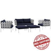 Modway EEI-2621-WHI-NAV-SET Harmony 5 Piece Outdoor Patio Aluminum Sectional Sofa Set