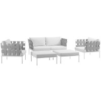 Modway EEI-2621-WHI-WHI-SET Harmony 5 Piece Outdoor Patio Aluminum Sectional Sofa Set