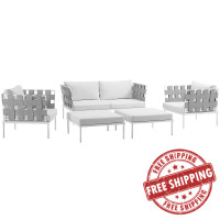 Modway EEI-2621-WHI-WHI-SET Harmony 5 Piece Outdoor Patio Aluminum Sectional Sofa Set