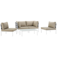 Modway EEI-2622-WHI-BEI-SET Harmony 5 Piece Outdoor Patio Aluminum Sectional Sofa Set