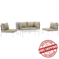 Modway EEI-2622-WHI-BEI-SET Harmony 5 Piece Outdoor Patio Aluminum Sectional Sofa Set