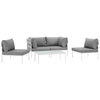 Modway EEI-2622-WHI-GRY-SET Harmony 5 Piece Outdoor Patio Aluminum Sectional Sofa Set