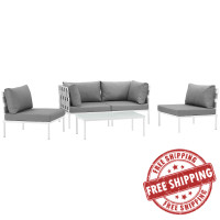 Modway EEI-2622-WHI-GRY-SET Harmony 5 Piece Outdoor Patio Aluminum Sectional Sofa Set