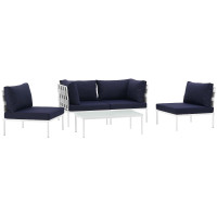 Modway EEI-2622-WHI-NAV-SET Harmony 5 Piece Outdoor Patio Aluminum Sectional Sofa Set