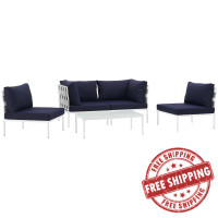 Modway EEI-2622-WHI-NAV-SET Harmony 5 Piece Outdoor Patio Aluminum Sectional Sofa Set