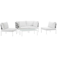 Modway EEI-2622-WHI-WHI-SET Harmony 5 Piece Outdoor Patio Aluminum Sectional Sofa Set