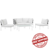 Modway EEI-2622-WHI-WHI-SET Harmony 5 Piece Outdoor Patio Aluminum Sectional Sofa Set