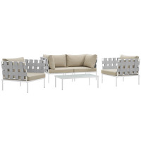 Modway EEI-2623-WHI-BEI-SET Harmony 5  Piece Outdoor Patio Aluminum Sectional Sofa Set