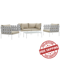 Modway EEI-2623-WHI-BEI-SET Harmony 5  Piece Outdoor Patio Aluminum Sectional Sofa Set