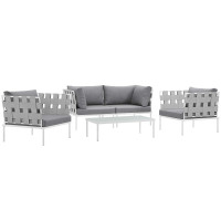 Modway EEI-2623-WHI-GRY-SET Harmony 5  Piece Outdoor Patio Aluminum Sectional Sofa Set