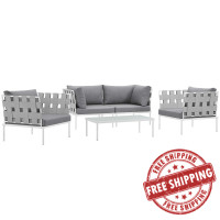 Modway EEI-2623-WHI-GRY-SET Harmony 5  Piece Outdoor Patio Aluminum Sectional Sofa Set