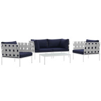 Modway EEI-2623-WHI-NAV-SET Harmony 5  Piece Outdoor Patio Aluminum Sectional Sofa Set