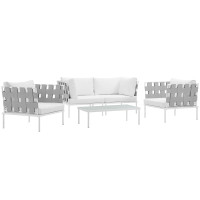 Modway EEI-2623-WHI-WHI-SET Harmony 5  Piece Outdoor Patio Aluminum Sectional Sofa Set