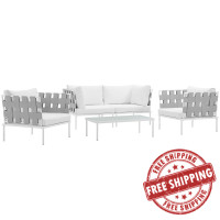 Modway EEI-2623-WHI-WHI-SET Harmony 5  Piece Outdoor Patio Aluminum Sectional Sofa Set