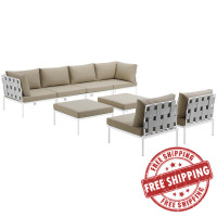Modway EEI-2624-WHI-BEI-SET Harmony 8 Piece Outdoor Patio Aluminum Sectional Sofa Set