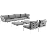 Modway EEI-2624-WHI-GRY-SET Harmony 8 Piece Outdoor Patio Aluminum Sectional Sofa Set