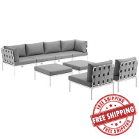 Modway EEI-2624-WHI-GRY-SET Harmony 8 Piece Outdoor Patio Aluminum Sectional Sofa Set